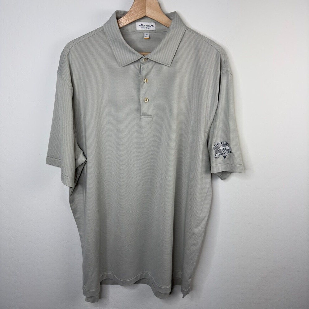 Peter Millar Size XL Mens Polo Shirt Gray striped Wichita‎ Open 30 Anniversary